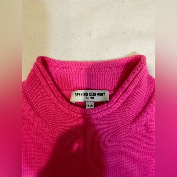 Pink Fluo knit merino wool sweater turtleneck size medium - Picture 3 of 11
